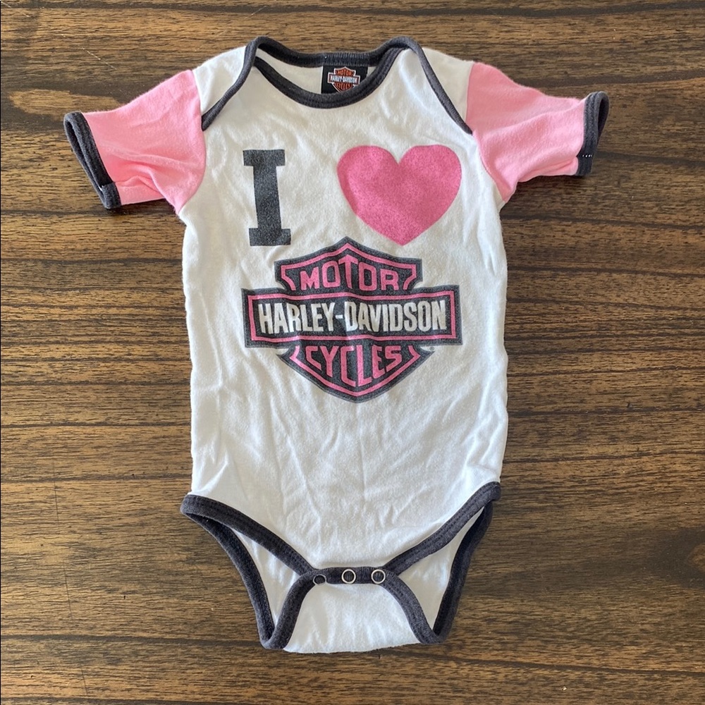 Harley-Davidson Pink White Black Baby Infant Bodysuit 18 months 100% Cotton